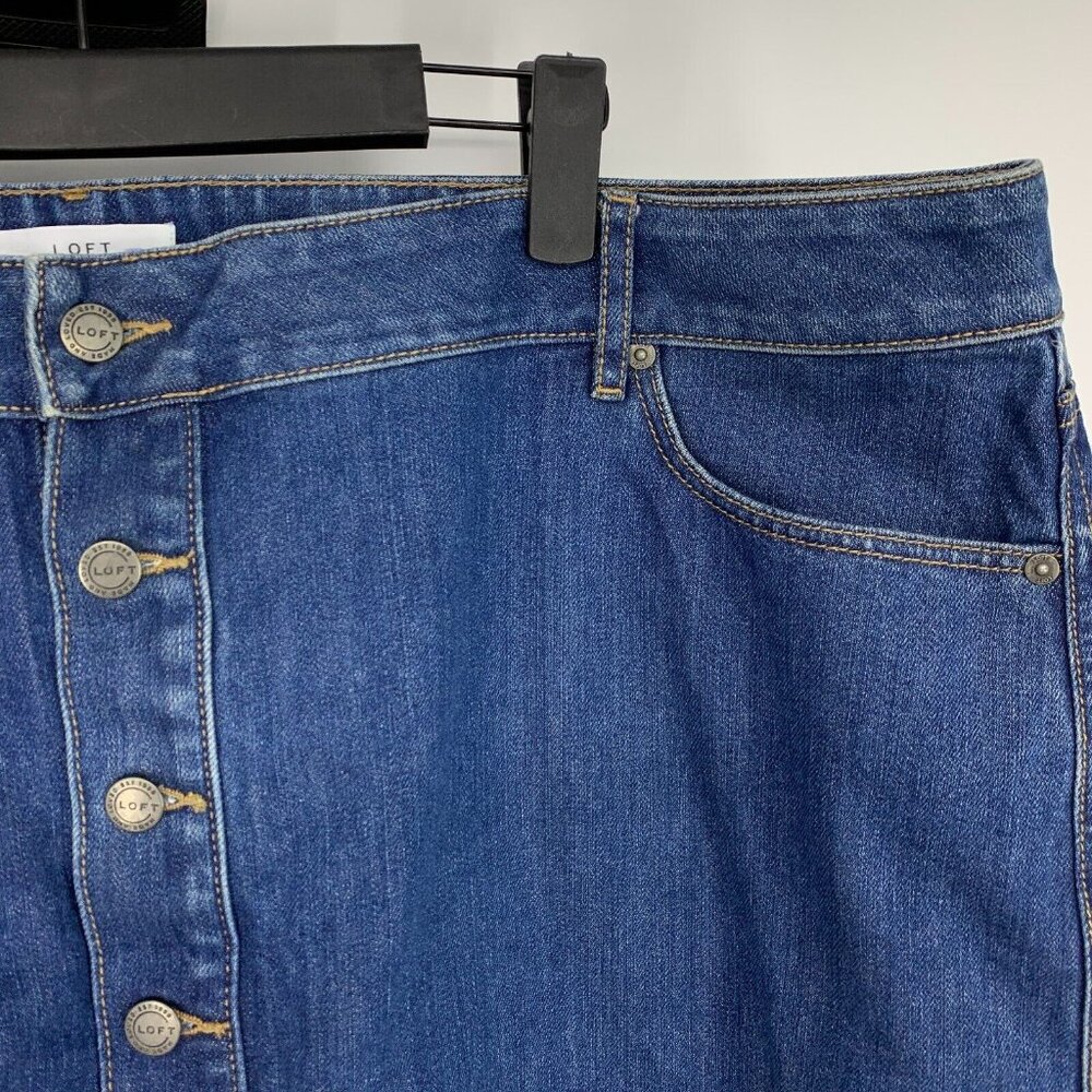 LOFT Skirt Blue Jean Denim Button Front Cotton Pockets - Picture 4 of 10